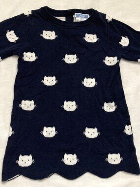 Jacadi Paris Girls Sweater Dress Size 18M Navy Blue White Cats France Kittens